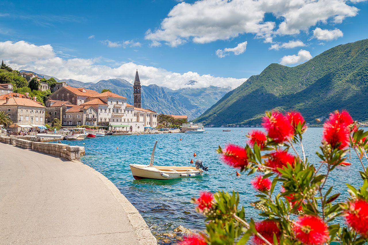 Perast town at Bay of Kotor Montenegro